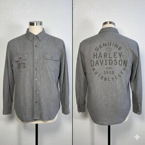 Harley Davidson Mens L Shirt Long Sleeve Motorcycles Button Front Graphic Moto